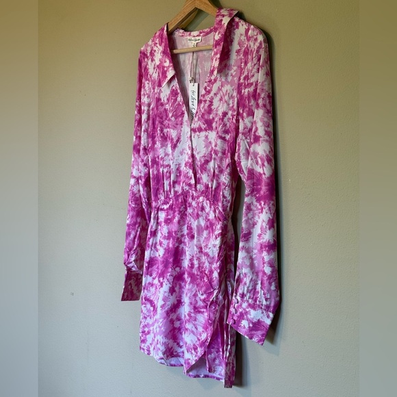 For Love & Lemons Devon Long Sleeve Pink Shirt Dress NWT Size Small - Picture 4 of 9